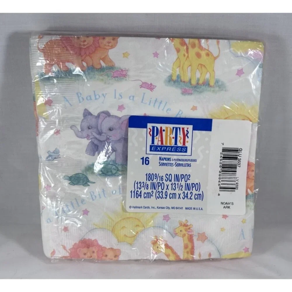 Pack of 16 Vintage Paper Napkins Baby Noah's Ark Paper Art 7”x7” Card Making